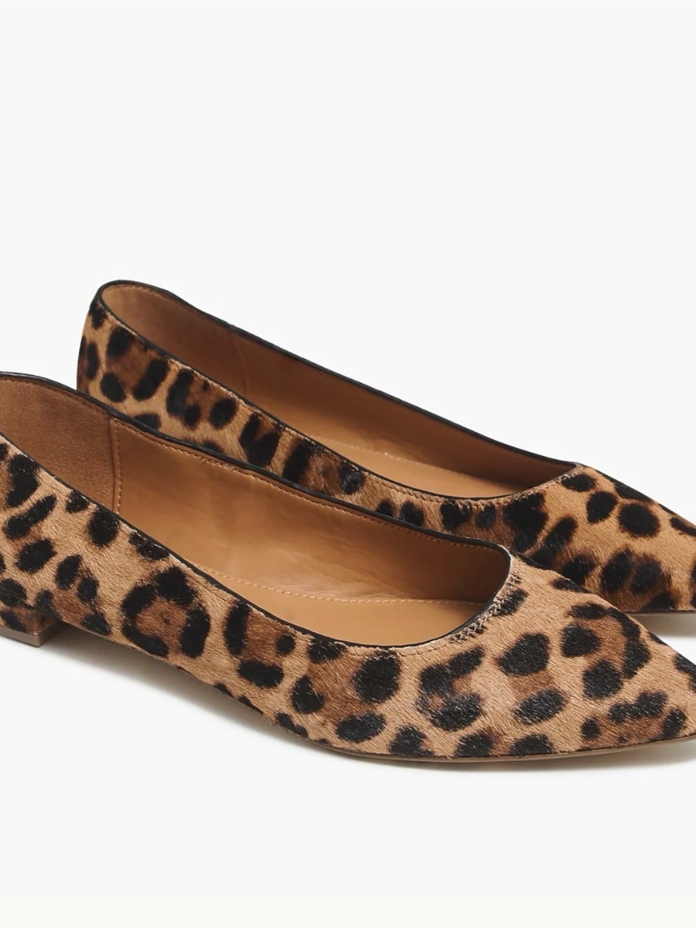 J. Crew Leopard Marina Leopard Calf Hair Print Pointed Toe Flats